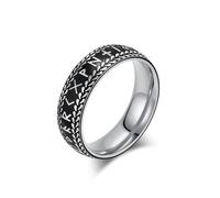 Mesnt Anelli da Uomo in Acciaio Inossidabile, Anello da Uomo in Acciaio Inossidabile da 7MM con Rune vichinghe in Stile Vintage, Nero, Oro, Taglia 25
