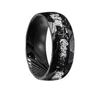 Mesnt Anelli da Uomo in tungsteno, Tungsteno Anello Nuziale Classico Damascato da Uomo con frammenti di Meteorite, Argento Nero, Taglia 25