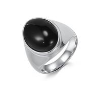Mesnt Anelli da Uomo per Matrimonio, Acciaio Inossidabile Anello da Uomo Largo 20mm con Grande Pietra Ovale Nera, Argento, Taglia 20