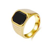 Mesnt Anelli da Uomo per Uomo, Uomo Acciaio Inossidabile Anello con Sigillo Largo 16mm con Motivo a Righe, Oro, Taglia 25