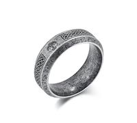Mesnt Anelli da Uomo per Uomo, Uomo Acciaio Inossidabile Anello Punk con Nodo Celtico da 8 mm con Motivo Albero della Vita, Argento d'Epoca, Taglia 15