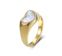Mesnt Anelli di Promessa per Donne Oro, Acciaio Inossidabile Anello da Donna con Sigillo Largo 10MM con intarsio a Forma di Cuore, Oro, Taglia 22
