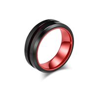 Mesnt Anelli di Promessa per Lui, Uomo Anello in Acciaio Inossidabile Bicolore Largo 8 mm con scanalatura Centrale, Nero Rosso, Taglia 30