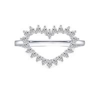 Mesnt Anelli Donna in Oro Bianco, Donna Oro Bianco 14 carati Anello con Moissanite a Cuore Cavo, Taglia 12