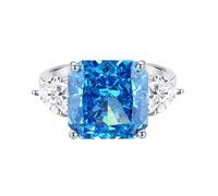 Mesnt Anelli Donna, Platino Anello con Zaffiro Blu Creato in Laboratorio Quadrato da 12x12 mm e moissanite a Forma di Cuore, Taglia 10