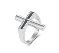 Mesnt Anelli in Acciaio Inossidabile, Anello Semplice in Acciaio Inossidabile da Uomo e Donna con Croce, 25mm, Argento, Taglia 25