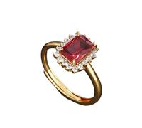 Mesnt Anelli Matrimonio, Anello da donna lucidato con rubino rettangolare creato in laboratorio e moissanite in Oro giallo 14 carati da Donna, Taglia 16