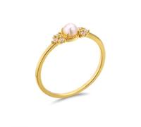 Mesnt Anelli Matrimonio, Anello nuziale Comfort Fit per donne con perle e diamanti in Oro giallo 9 carati da Donna, Taglia 13