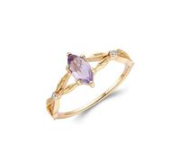 Mesnt Anelli Matrimonio Donna, Anello nuziale a forma di foglia per donne con ametista e moissanite a forma di marchesa da 0,65 ct in Oro giallo 9 carati, Taglia 25