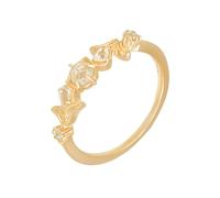 Mesnt Anelli Matrimonio Donna, Elegante anello di fidanzamento per il suo fiore con cristallo e topazio in Oro giallo 14 carati, Taglia 13