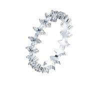 Mesnt Anelli Oro Bianco, Donna Oro Bianco 9 carati Delicato Anello dell'eternità con moissanite a Forma di Fiore, Taglia 8