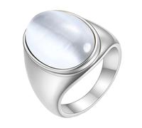 Mesnt Anelli Promessa, 23MM Grande Pietra Ovale in Stile Punk Anello per Il Dito Indice in Acciaio Inossidabile per Uomo Donna Argento Bianco, Misura 20