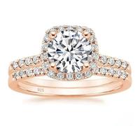Mesnt Anelli promessa 925 per lei, Donna Argento Sterling Anelli di Fidanzamento Half Eternity Set da 2 Pezzi con zircone cubico Rotondo a 4 Griffe 7MM, Oro Rosa, Taglia 17