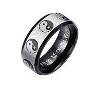 Mesnt Anelli Uomo Acciaio, Anelli Yin Yang Banda Piana 8MM per Le Uomo, Nero