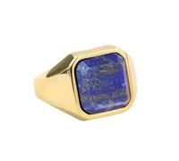 Mesnt Anelli Uomo, Anello con Sigillo Largo da 22 mm con lapislazzuli in Acciaio Inossidabile per Uomini Oro, Misura 12