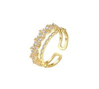 Mesnt Anello A Fascia in Oro 14K, Anello in Oro Giallo 14 carati da Donna Doppia Fila con Diamante Bianco Creato in Laboratorio, Taglia 15 (Circonferenza:54mm)