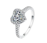 Mesnt Anello da donna a fascia, in oro bianco 14 K/18 K, anello di fidanzamento Half Eternity, con diamante coltivato in laboratorio a forma di cuore da 1 ct (D, VVS1-VVS2), Diamante sintetico