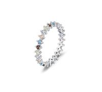 Mesnt Anello di Matrimonio Oro Bianco, Donna Oro Bianco 9 carati Anello dell'eternità con Pietre preziose Colorate, Taglia 9