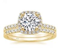 Mesnt Anello di Promessa Oro per Donna, Donna Argento Sterling Anelli di Fidanzamento Half Eternity Set da 2 Pezzi con zircone cubico Rotondo a 4 Griffe 7MM, Oro, Taglia 8