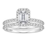 Mesnt Anello di Promessa per Donna, Anello promessa in Argento Sterling per Donna Set da 2 Pezzi con zircone cubico Rettangolare 6x8mm, Argento, Taglia 12
