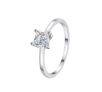 Mesnt Anello di promessa per lei, in oro bianco 14 K/18 carati, anello di fidanzamento da donna, con diamante creato in laboratorio da 0,6 ct taglio principessa (D, VVS1-VVS2), Diamante sintetico