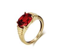 Mesnt Anello di Promessa per Uomini Donne Acciaio Inossidabile, Uomo Donna Acciaio Inossidabile Anello Vintage da promessa Largo 10MM con zircone Ovale Rosso, Oro, Taglia 17