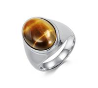 Mesnt Anello di Promessa per Uomo in Acciaio Inossidabile, Acciaio Inossidabile Anello da Uomo Largo 20mm con Grande Pietra Ovale Nera, Argento, Taglia 25