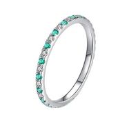 Mesnt Anello Donna Anniversario Matrimonio, Donna Oro Bianco 14 carati Anello Eternity impilabile con Smeraldo e moissanite Creati in Laboratorio, Taglia 9
