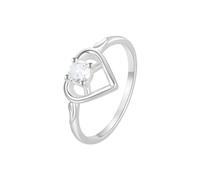 Mesnt Anello Donna Oro Bianco, Donna Oro Bianco 14 carati Anello con Ala d'Angelo a Cuore Cavo e moissanite, Taglia 10