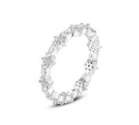 Mesnt Anello Donna Oro Bianco e Diamanti, Anello in Oro Bianco 14 carati per Le Donna con Fiore Lab Ha Creato Il Diamante, Taglia 11 (Circonferenza:50mm)