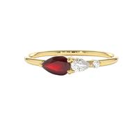 Mesnt Anello Donna Promessa, Donna Oro Giallo 9 carati Anello Sottile con Rubino e moissanite da 4x6 mm, Taglia 18,5