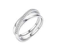 Mesnt Anello Donna Proposta Matrimonio, Donna Oro Bianco 14 carati Anello con promessa a Croce Intrecciata a 3 Strati con moissanite, Taglia 11
