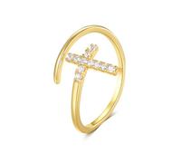 Mesnt Anello Donna Proposta Matrimonio, Donna Oro Giallo 18 carati Anello Sottile e Liscio con moissanite a Croce, Taglia 20