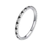 Mesnt Anello Fede Nuziale, Donna Oro Bianco 9 carati Anello Eternity impilabile con moissanite Bianca e Nera, Taglia 17