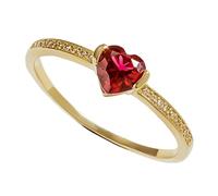 Mesnt Anello Fidanzamento Donna, Anello in Oro Giallo 14 carati da Donna con Forma del Cuore Lab Creato Rubino e Diamante, Taglia 17 (Circonferenza:57mm)
