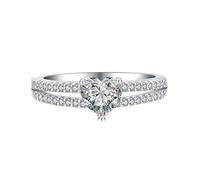 Mesnt Anello in Oro Bianco, Donna Oro Bianco 9 carati Anello Eternity Doppio con moissanite a Forma di Cuore da 6,5 mm, Taglia 11