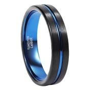 Mesnt Anello in Tungsteno per Uomini Donne, Anello Nuziale in tungsteno 4MM per Uomo e Donna Due Toni Spazzolato con scanalatura, Blu Nero, Taglia 23,5