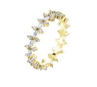 Mesnt Anello Matrimonio Oro Giallo, Donna Oro Giallo 9 carati Delicato Anello dell'eternità con moissanite a Forma di Fiore, Taglia 12