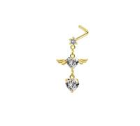 Mesnt Anello Naso Acciaio Chirurgico1 Pezzi 20G Perline per Piercing al Naso a Forma di L Ali d'angelo e cuore in zirconi cubici, Oro, 0.8x7mm