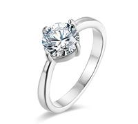 Mesnt Anello Nuziale Donna, Anello di Fidanzamento Solitario con Cubic Zirconia Taglio Rotondo, Anello in Acciaio Inossidabile Argento per Donna Taglia 12