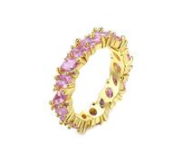 Mesnt Anello Nuziale Donna, Anello in Oro Giallo 9 carati da Donna con Cristallo Rosa a Forma di marchesa, Taglia 23,5 (Circonferenza:63mm)