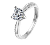 Mesnt Anello Oro Bianco, Anello in Oro Bianco 9 carati per Le Donna Tre Artigli con moissanite a Forma di Cuore, Taglia 18,5 (Circonferenza:58mm)