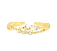 Mesnt Anello Oro Giallo, Donna Oro Giallo 14 carati Anello Aperto Regolabile con Croce Intrecciata, Luna, Stella di Cristallo e moissanite, Taglia 21