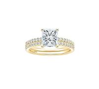 Mesnt Anello per Donne Oro, Argento Sterling Anello di Fidanzamento Half Eternity Donna 2 Pezzi incastonati con Zirconia cubica Quadrata da 7MM, Oro, Taglia 12