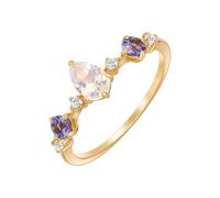 Mesnt Anello Per Proposta Di Matrimonio Donna, Elegante anello di fidanzamento della promessa per lei con 4 punte in Waterdrop Moonstone e ametista, moissanite in Oro giallo 18 carati, Taglia 10