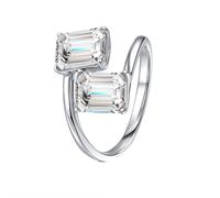 Mesnt Anello per Proposta di Matrimonio Donna, Oro Bianco 9K Anello con promessa Rettangolare da 6x8 mm con moissanite da 2 ct, Taglia 23,5