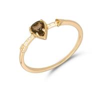 Mesnt Anello Per Proposta Di Matrimonio Donna, Sottile anello di fidanzamento a freccia per donne con quarzo fumé a forma di cuore in Oro giallo 9 carati, Taglia 25