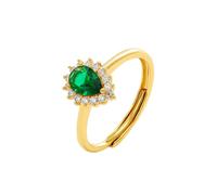 Mesnt Anello Promessa, Anello di matrimonio regolabile lucidato con smeraldo creato in laboratorio a goccia e moissanite in Oro giallo 18 carati da Donna, Taglia 8