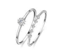 Mesnt Anello Promessa di Matrimonio Donna, Platino Set di Anelli da 2 Pezzi con Anello di promessa in moissanite da 0,1 ct, Taglia 16