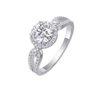 Mesnt Anello Promessa di Matrimonio, Oro Bianco 14K Anello ad Ala d'Angelo con moissanite Rotonda da 6,5 mm e 1 carato, Taglia 20